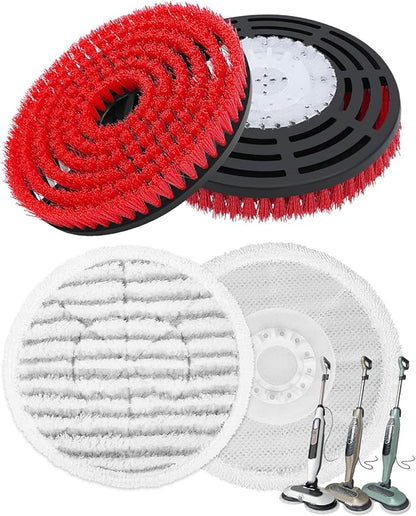 Steam Mop Replacement Brush Pads Compatible with Shark Steam and Scrub Mop S8201 S 70001 S8001 S7201 S7000 Series Reusable Mop Pad Head Nylon Bristle for Polishing Hard Floors, 2 Brushes+2 Pads