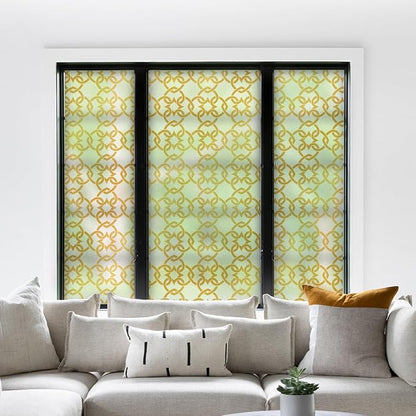 DKTIE Celtic Knot Seamless Pattern Full Privacy Window Film for French Doors Stained Glass Look Art Deco Background Japanese Overlap Circle Net (C650, 17.7'' x 78.7'')