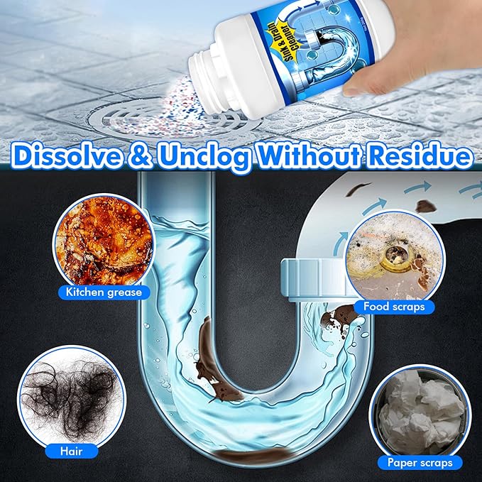Drain Clog Remover,Powerful Pipe Dredging Agent,Kitchen Drain Cleaner for Unclogs Bathroom and Kitchen Sinks,Drains,Shower Pipes