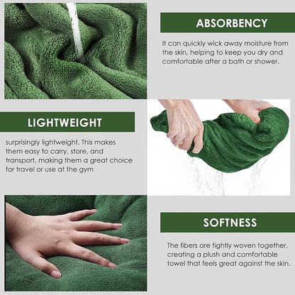 GraceAier Microfiber Bath Towels 4 Pack, 28x56 Inch Coral Velvet Quick Dry Towel Set, Highly Absorbent, Ultra Soft & Lint-Free for Bathroom, Gym, Travel and Swim-Green