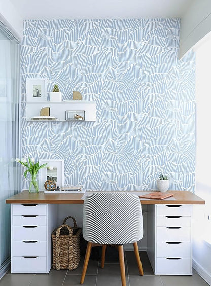 Guvana Blue Wallpaper Peel and Stick Modern Blue and White Contact Paper Coastal Wallpaper Boho Striped Removable Waterproof Wall Paper for Bathroom Laundry Living Room Accent Wall Decor 17.3"×197"