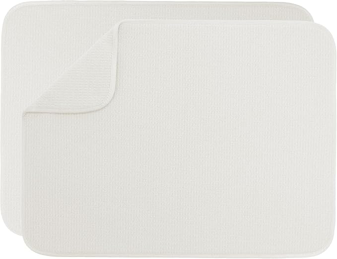S&T INC. Dish Drying Mat XL 2 Pack, 18” x 24”, Absorbent Microfiber Kitchen Counter Mat, Dish Drying Pad for Dishes, Utensils, Pots and Pans, Extra Large, Cream