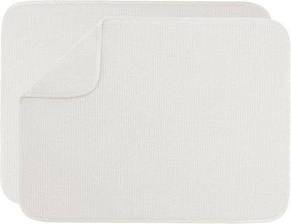 S&T INC. Dish Drying Mat XL 2 Pack, 18” x 24”, Absorbent Microfiber Kitchen Counter Mat, Dish Drying Pad for Dishes, Utensils, Pots and Pans, Extra Large, Cream
