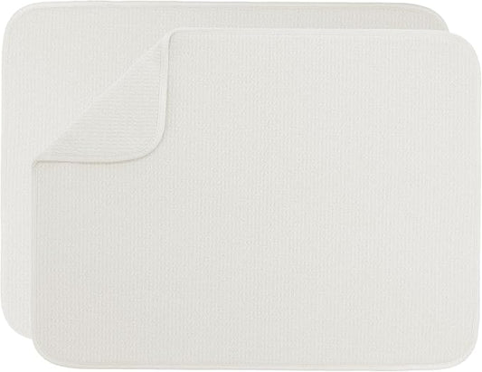 S&T INC. Dish Drying Mat XL 2 Pack, 18” x 24”, Absorbent Microfiber Kitchen Counter Mat, Dish Drying Pad for Dishes, Utensils, Pots and Pans, Extra Large, Cream