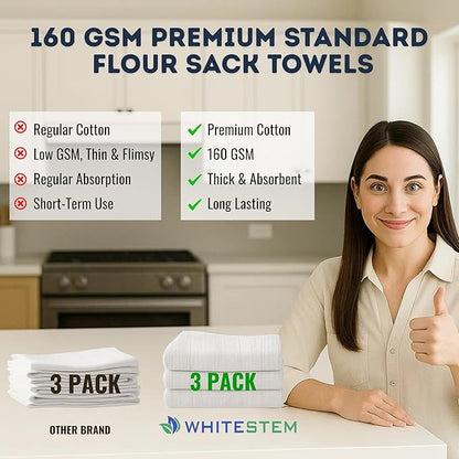 Flour Sack Towels 28” x 28” – Pack of 3 Cotton Kitchen Towels, Dish Towels and Tea Towels for Embroidery, Thick Absorbent for Baking & Bread Proofing - Natural