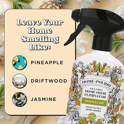Home-Pourri Air + Fabric Multi-Purpose Odor Freshener Spray, Tropical Air, 11 Fl Oz - Pineapple, Jasmine and Sandalwood