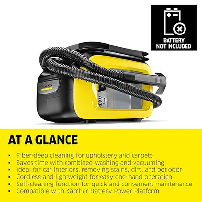 Kärcher Cordless Carpet and Upholstery Cleaner, Self-Cleaning Function, Spot Cleaner for Carpets, Cars and Furniture, SE 3-18 Compact - Tool Only