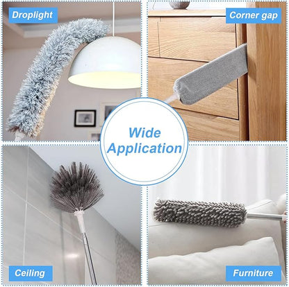5-in-1 Kit Dusters for Cleaning, Duster with Extension Pole, Extendable Duster with 100 Inches, Microfiber Dusters, Webster Cobweb Duster for Cleaning Ceiling Fans, Furniture, Blinds - Blue