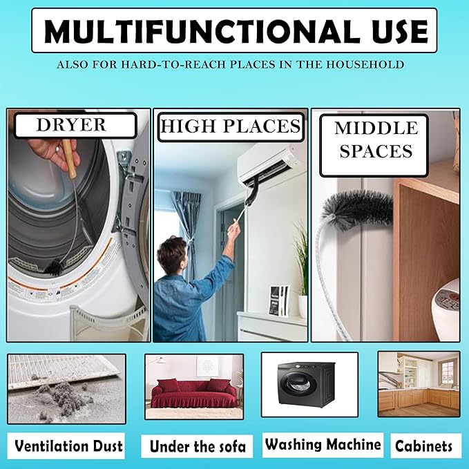 2-Pack Dryer Vent Cleaner Kit - Long Flexible Dryer Lint Brush & Refrigerator Coil Cleaner - Multi-Use Radiator Brush & Lint Trap Cleaning Tool for Fire Prevention