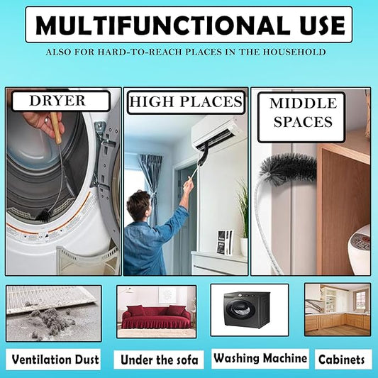 Dryer Vent Cleaner Kit (3-Pack): Flexible Extra Long Lint Brush & Refrigerator Coil Brush - Professional Dust & Pet Hair Remover for Appliance Cleaning.