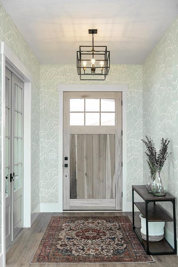 Guvana Green Wallpaper Peel and Stick Modern Sage Green and White Contact Paper Coastal Tropical Wallpaper Boho Striped Removable Waterproof Wall Paper for Bathroom Laundry Room Accent Wall 17.3"×787"
