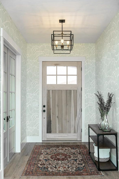 Guvana Green Wallpaper Peel and Stick Modern Sage Green and White Contact Paper Coastal Tropical Wallpaper Boho Striped Removable Waterproof Wall Paper for Bathroom Laundry Room Accent Wall 17.3"×787"