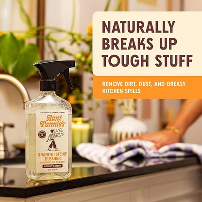 Aunt Fannie's Granite and Stone Cleaner, Plant Based Daily Countertop Spray for Marble, Soapstone, Quartz, Slate, Laminate, and other Sealed Stone, Bright Lemon Scent, Pack of 6