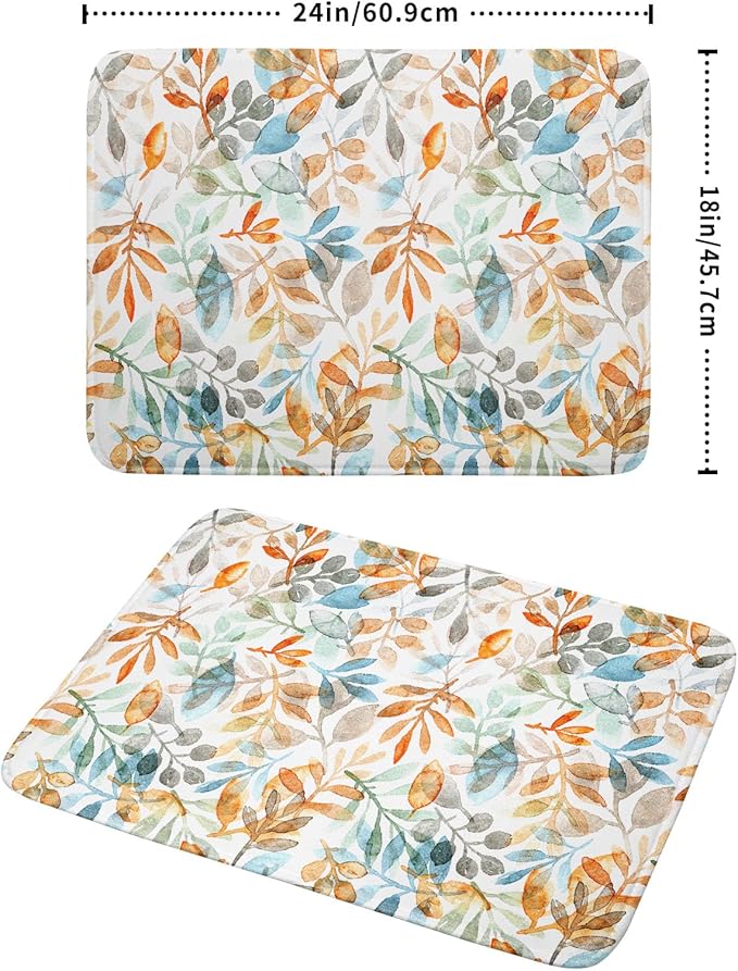 Fall Eucalyptus Leaf Dish Drying Mat 18 x 24 Inch With Absorbent Reversible Microfiber Orange Blue Leaves Autumn Drying Mats Thanksgiving Dish Drainer Mat Fast Dry For Kitchen Dining Room Decoration