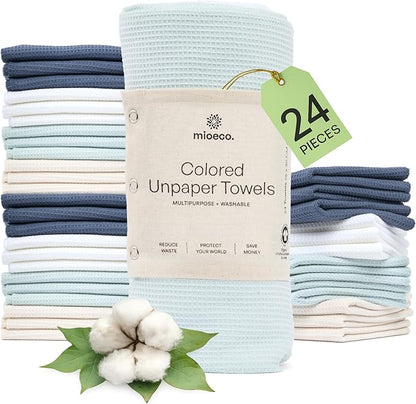 24 Pack Multicolored Reusable Paper Towels - Nature Friendly - Organic Cotton Alternative - Thick, Strong, Paperless Kitchen Dish Cloths - Reusable Napkins - Dish Towels - Cloth Napkin