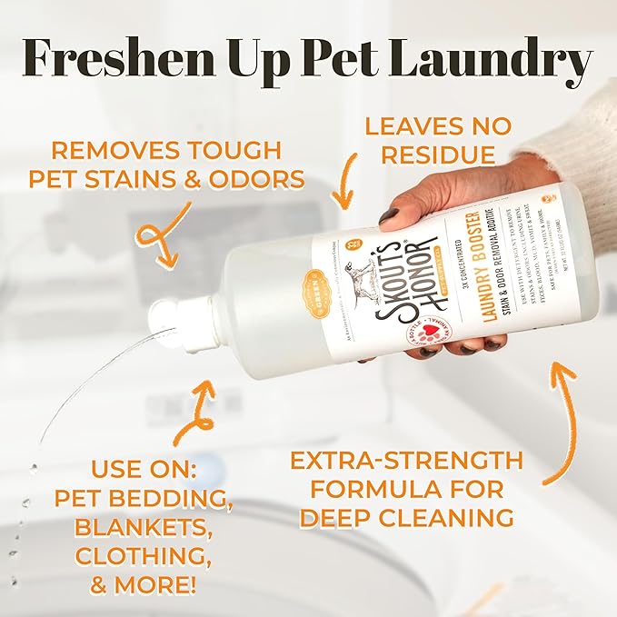 Skout's Honor Laundry Booster Stain & Odor Removal Additive - Plant-Powered Formula for Pet Bedding, Clothing, and Washable Pee Pads - Eco-Friendly & Cruelty-Free, 32 oz, 2-Pack, Natural