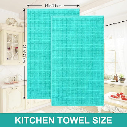Homaxy Premium Cotton Kitchen Towels 16"x 28", Large Natural Ring Spun 390 GSM Dish Towels, Super Absorbent Terry Kitchen Hand Towels, Soft Tea Towels with Hanging Loop, Pure Aqua Design, 8 Pack