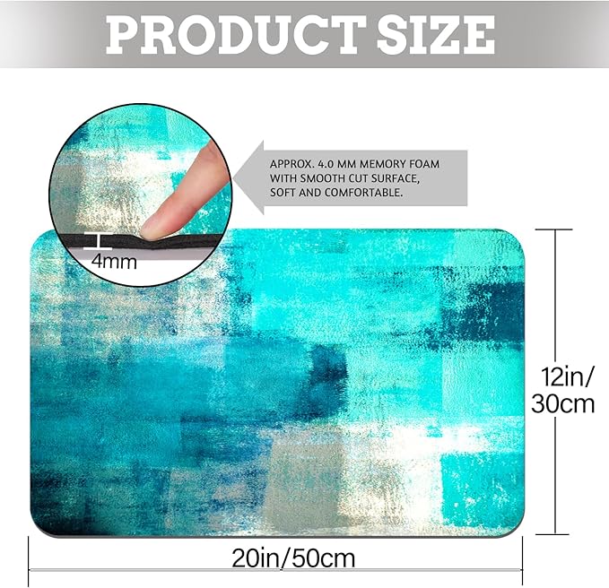 MCALK Turquoise Coffee Mat for Kitchen Counter, Teal Dish Drying Pad with Anti-Slip Rubber Base, Absorbent Kitchen Sink Mat with Abstract Art Decor,Turquoise 12"x20"