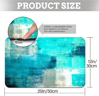 MCALK Turquoise Coffee Mat for Kitchen Counter, Teal Dish Drying Pad with Anti-Slip Rubber Base, Absorbent Kitchen Sink Mat with Abstract Art Decor,Turquoise 12"x20"
