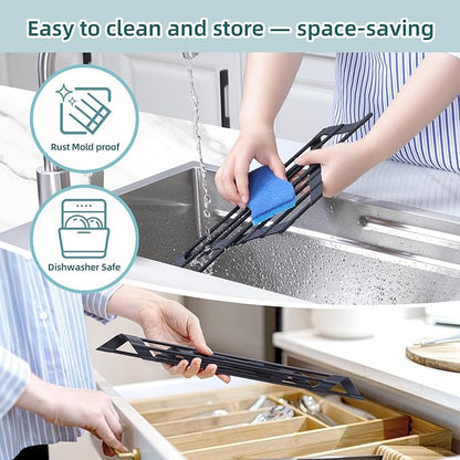 Corner Sink Caddy, Ohuhu Sponge Holder for Kitchen Sink Organizer Silicone Wrapped Steel Anti Slip Rust Triangle Over the Sink Dish Drying Rack for Sink Corner Multipurpose Drainer Trivet Space-Saving