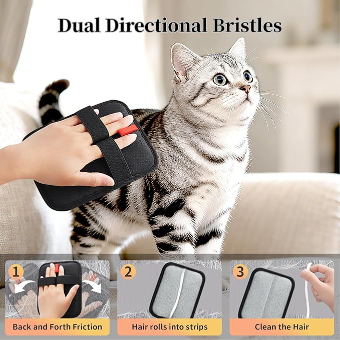 Pet Hair Remover,Static Electricity Grooming Mitt Tool,Machine-Washable for Dog Cat Hair Effortless Lint & Fur Remover for Couch,Carpet,Furniture & Car Seat（2PCS ）