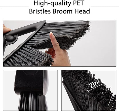 Eyliden Commercial Angle Broom and Dustpan Combo, with Long Handle and Lid, Lobby Dust Pan Sweep Set for Outdoor Garages Courtyard Sidewalks Decks Indoor Home Kitchen Room Office (Black Broom+Dustpan)