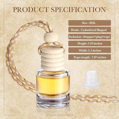 BBTO 50 Pcs Hanging Car Air Freshener Car Diffuser Bottles Empty Glass Perfume Bottle Freshener Diffuser Bottle Pendant for Essential Oil Fragrance Aromatherapy Ornament (Cylinder)