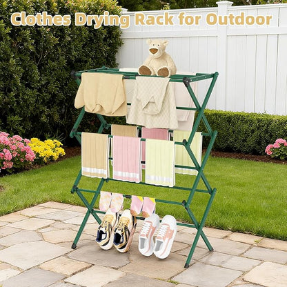 BAKON Clothes-Drying-Rack-Foldable for Small Space, Laundry-Drying Rack Collapsible for Hanging Clothes, Metal Clothing Dry Rack Suit for Indoor & Outdoor, Dorm Room, Apartments, RV, Green
