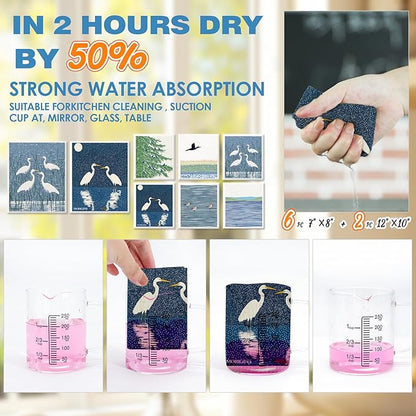 Morigins Swedish Kitchen Towel Set Reusable Kitchen Towel Set Absorbent Cellulose Sponge Cloth Biodegradable Ideal for Household Kitchen Cleaning 8-Piece Set