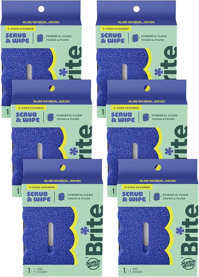 Brite by Scotch-Brite 2-Sided Scrub & Wipe, Scrubbing Kitchen and Dish Sponge, Midnight Mode, 6 Scrub Sponges