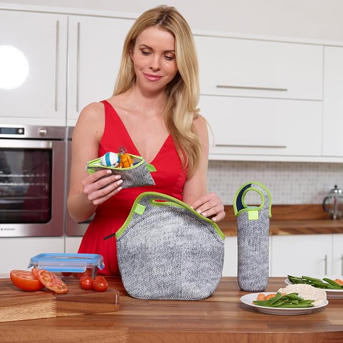 Nordic By Nature 4 Pack - Reusable Sandwich Bags Dishwasher Safe BPA Free - Durable Washable Quick Dry Cloth Baggies -Reusable Snack Bags School Lunches - Easy Open Zipper (Grey/Neon Green)