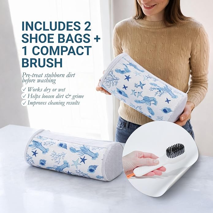 Bluehome Shoe Washing Machine Bags (2-Pack) – Protective Mesh Laundry Bags for Shoes, Includes Sneaker Brush