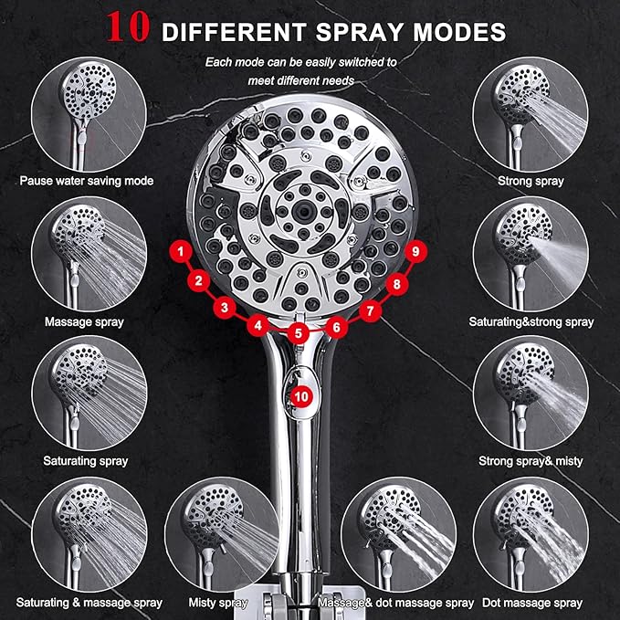 Rainfall Shower Head with Handheld, 14 Inch Rain Shower Head Combo,High Pressure Fixed Showerhead and 10 Spray Settings Handheld Shower Heads,Bathroom Accessories,Chrome