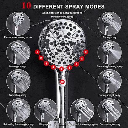 Rainfall Shower Head with Handheld, 14 Inch Rain Shower Head Combo,High Pressure Fixed Showerhead and 10 Spray Settings Handheld Shower Heads,Bathroom Accessories,Chrome