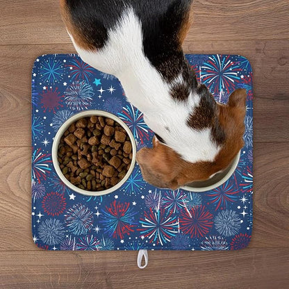 4th of July Patriotic Dish Drying Mat for Kitchen Counter 16 x 18 Inch Independence Day Dish Drainer Mat Absorbent Microfiber Firework Dish Rack Pad for Coffee Dining Bar Decor