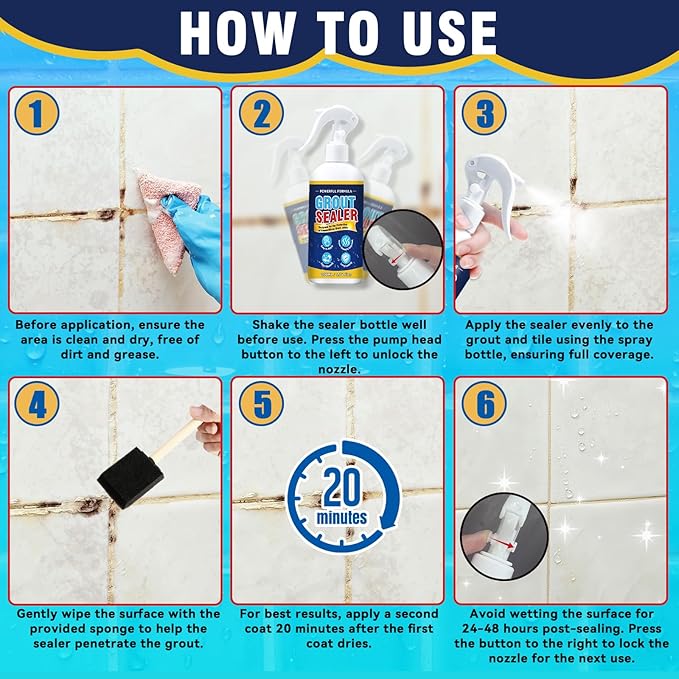 Grout Sealer, Waterproof Grout Sealer for Shower Floor Tile, Long Lasting Clear Grout Sealant, Tile Sealer Spray Works on Countertops, Bathroom, Marble, Ceramic, Stone, Granite Surface Grout Cleaner