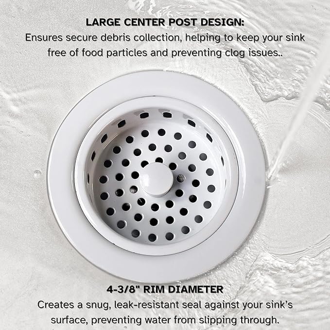 Westbrass A214-50 3-1/2" Post Style Large Kitchen Sink Basket Strainer, Powder Coat White
