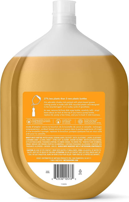 Method Gel Dish Soap Refill, Clementine Scent, Powerful Cleaning Formula, Large Refill Tub, Cuts Through Grease, 54 Fl Oz (Pack of 4)