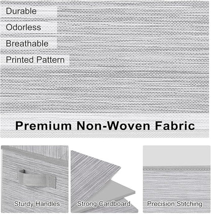 WUIKE Storage Bins with Lids, Collapsible Stackable Storage Bins with Handles, Clothing Storage Containers for Closet, Fabric Shelf Baskets, Large, Light Gray/Slub Gray, 3-Pack