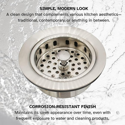 Westbrass A214-07 3-1/2" Post Style Large Kitchen Sink Basket Strainer, Satin Nickel