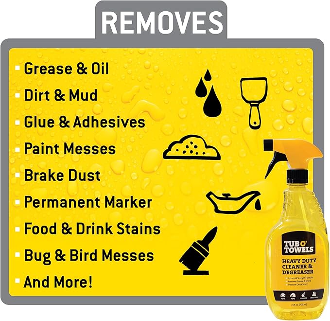 Tub O' Towels Heavy Duty Cleaner and Degreaser Spray Helps in Removing Oil Tar Paint Dirt Caulk Grease Grime Gunk Epoxies, Industrial Strength, Home & Auto, Made In USA, Citrus Scent, 1 Gallon