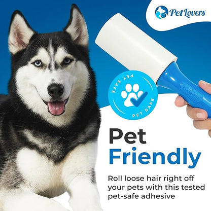PetLovers Extra Sticky Lint Roller Mega Value Set for Pet Hair Removal, Dog and Cat Lint Remover (8 Pack Refills)