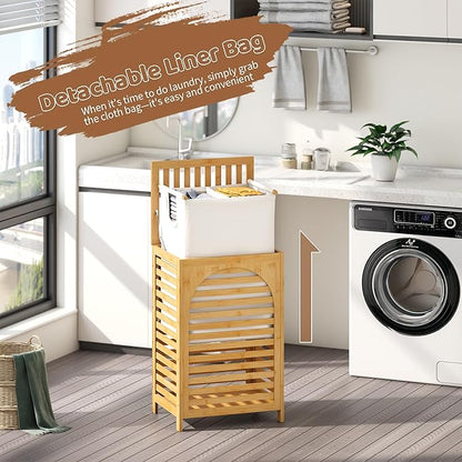 FILWH Laundry Hamper with Lid (16.9 * 13 * 26.5inches) Large Bamboo Laundry Bin Basket 85L Clothes Hamper with 1 Removable Bag Storage baskets for Bathroom(Natural)