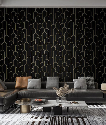 Yasinet Peel and Stick Wallpaper Black and Gold Wallpaper Black Geometric Contact Paper for Bedroom Modern Removable Self Adhesive Wall Paper Waterproof Decorative for Wall Vinyl 17.3"X118.7"