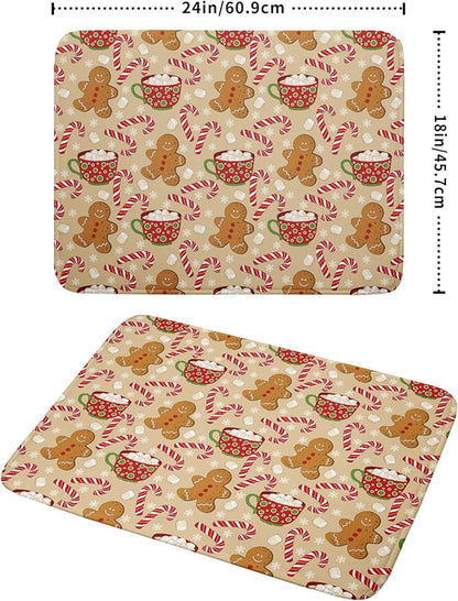 Christmas Gingerbread Man Dish Drying Mat for Kitchen Counter 18x24 Xmas Candy Cane Winter Holiday Theme Absorbent Reversible Microfiber Drying Mats Kitchen Countertop Protector Dishes Drainer Pad
