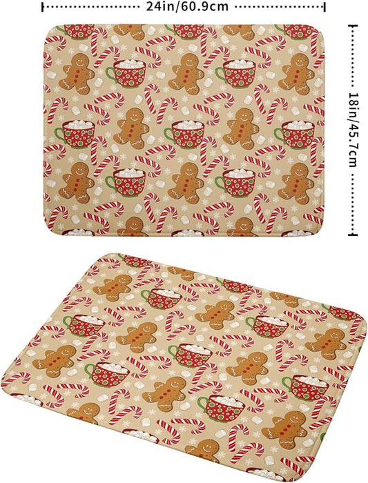 Christmas Gingerbread Man Dish Drying Mat for Kitchen Counter 18x24 Xmas Candy Cane Winter Holiday Theme Absorbent Reversible Microfiber Drying Mats Kitchen Countertop Protector Dishes Drainer Pad