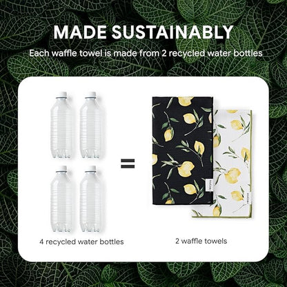 RECYCO Waffle Kitchen Towel Set of 2 - Quick Dry Microfiber Sustainable Dish Towels - Ultra Absorbent Reusable Cleaning Tea Towels - Lightweight Hand Towels,16”x 28”, Lemon Grove