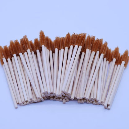 100 Pcs Disposable Wood Mascara Wands Bamboo Spoolies Brush for Eyelash Extensions, Spooly Eyebrow Brushes Lash Wand Applicator Stick (Brown)