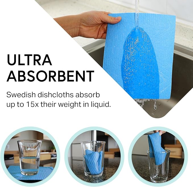 Swedish Wholesale Dishcloths Reusable 8" x 7" Sponge Cloths, Bulk 10 Pack of High Absorbent Cellulose Dish & Kitchen Cleaning Hand Towels, Wring to Dry & Machine Wash, Odor Resistant, Orange