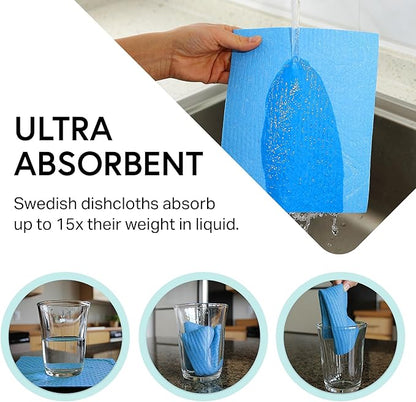 Swedish Wholesale Dishcloths Reusable 8" x 7" Sponge Cloths, Bulk 10 Pack of High Absorbent Cellulose Dish & Kitchen Cleaning Hand Towels, Wring to Dry & Machine Wash, Odor Resistant, Purple